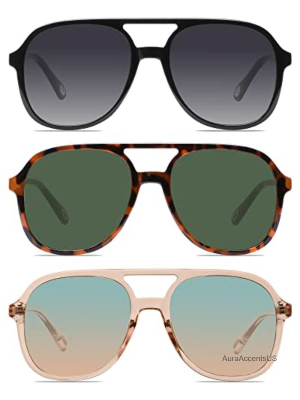Retro Square Aviator Sunglasses UV400 Double Bridge Unisex